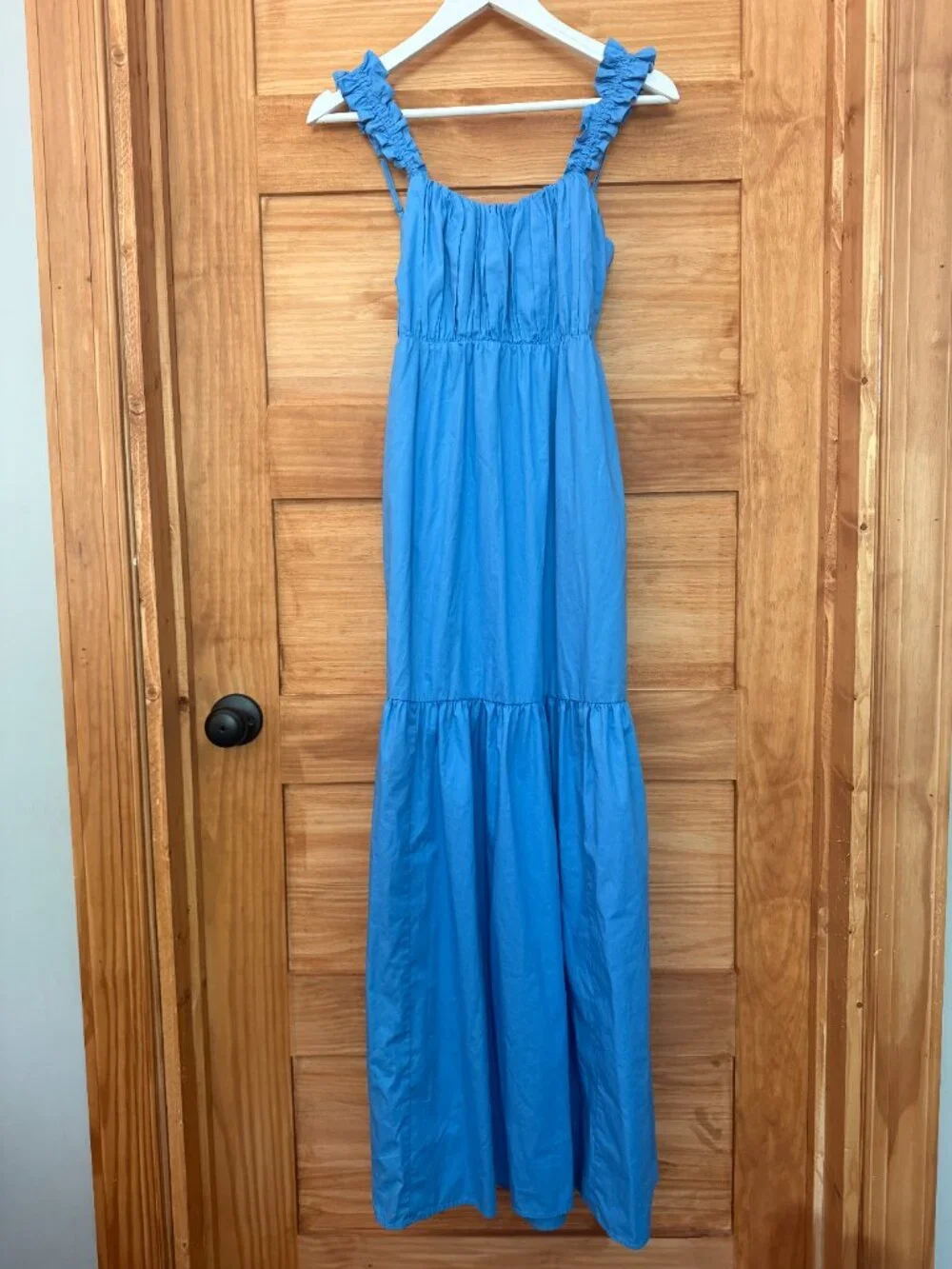 Abercrombie &Fitch Blue Cotton Poplin Bow Tie Back Ruffle Midi Maxi Dress S Tall
